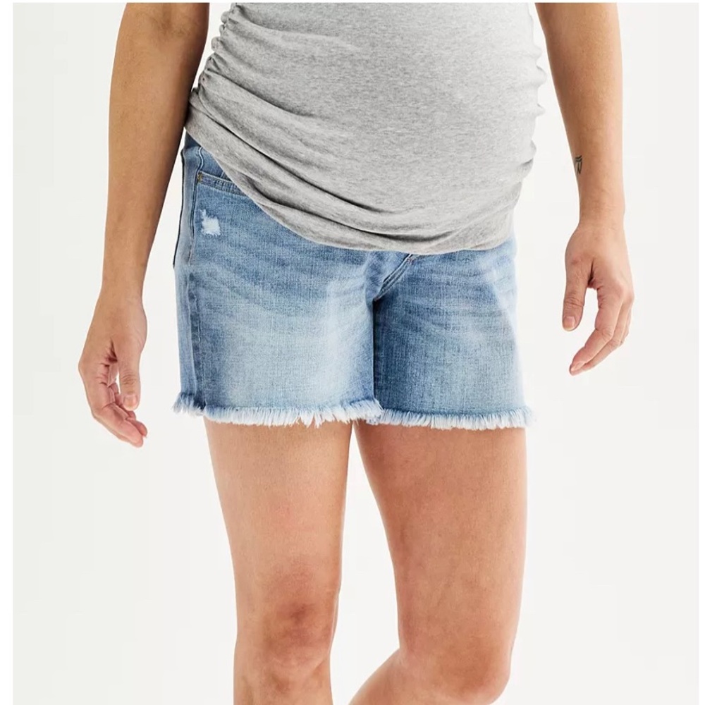 Maternity Sonoma Over The Belly Denim Shorts with raw hems size 12 Maternity